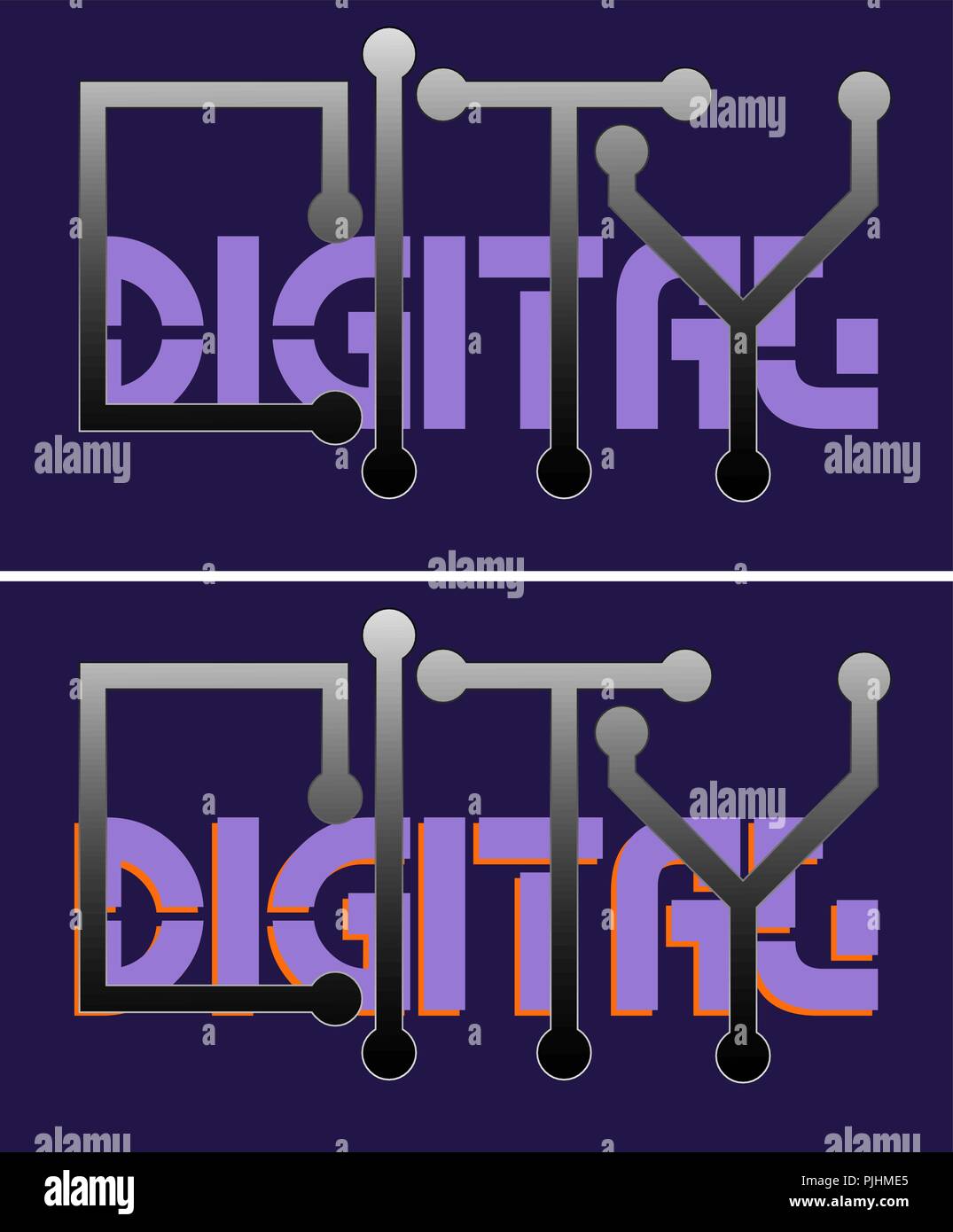 typography digital city with ultraviolet, creative logo Stock Vector