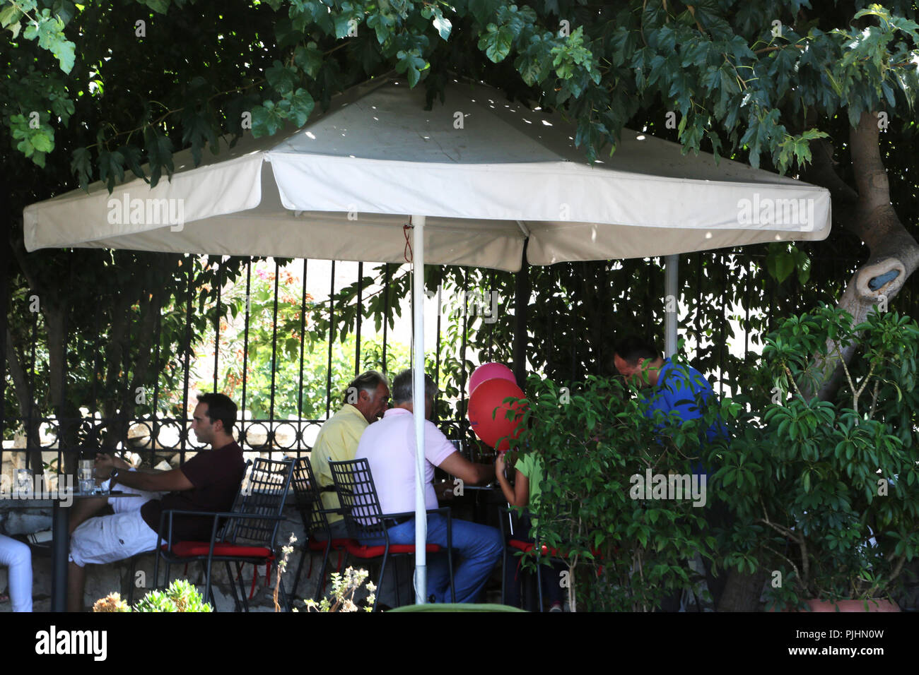 Plaka Athens Greece People Eating Outside Greek Taverna Stock Photo