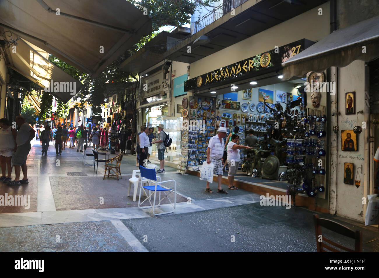 Plaka Athens Greece Street Scene Tourists Shopping Stock Photo