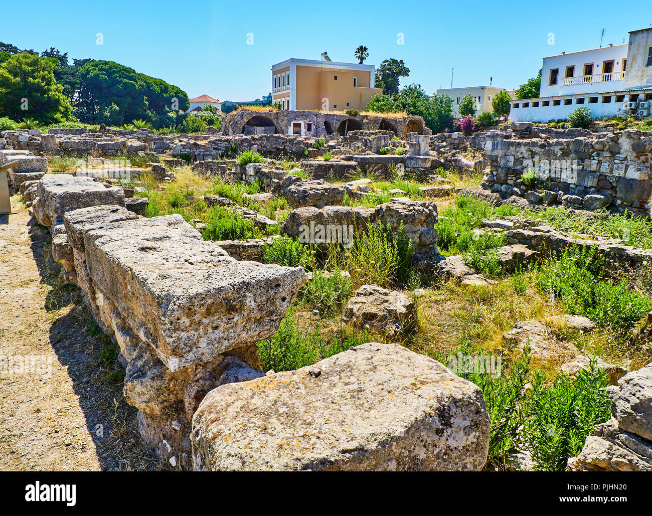Remains of the Insulae at Ancient Agora of Kos. South Aegean region, Greece. Stock Photo