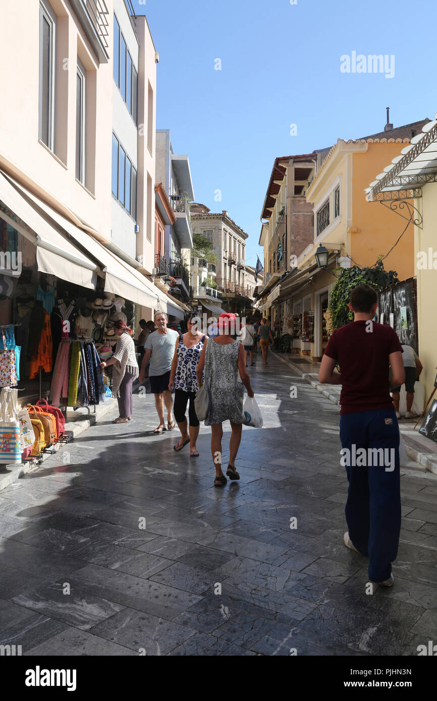 Plaka Athens Greece Street Scene Tourists Shopping Stock Photo Alamy