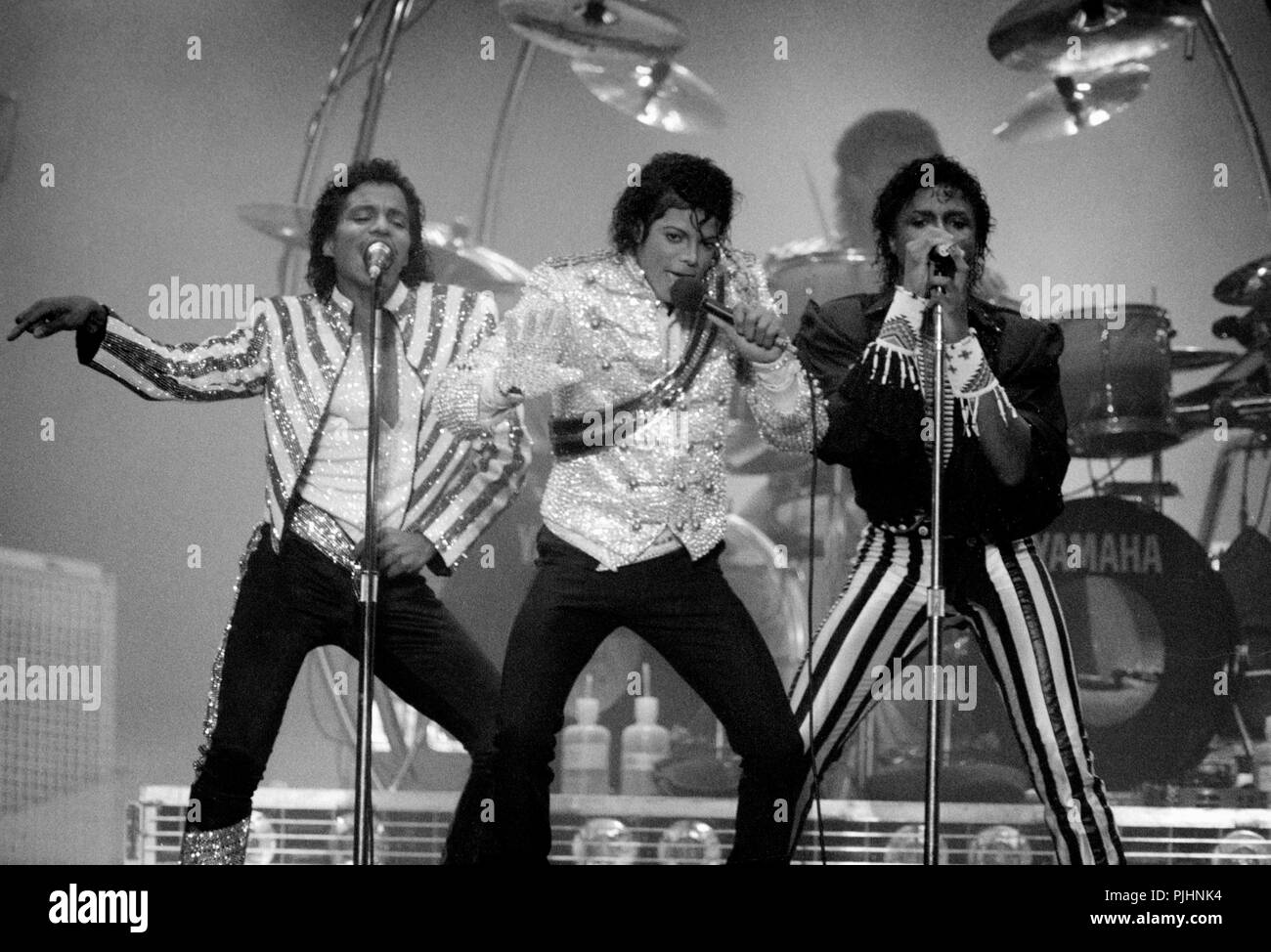 Michael Jackson performs at Chicago's Comiskey Park in 1984. Stock Photo