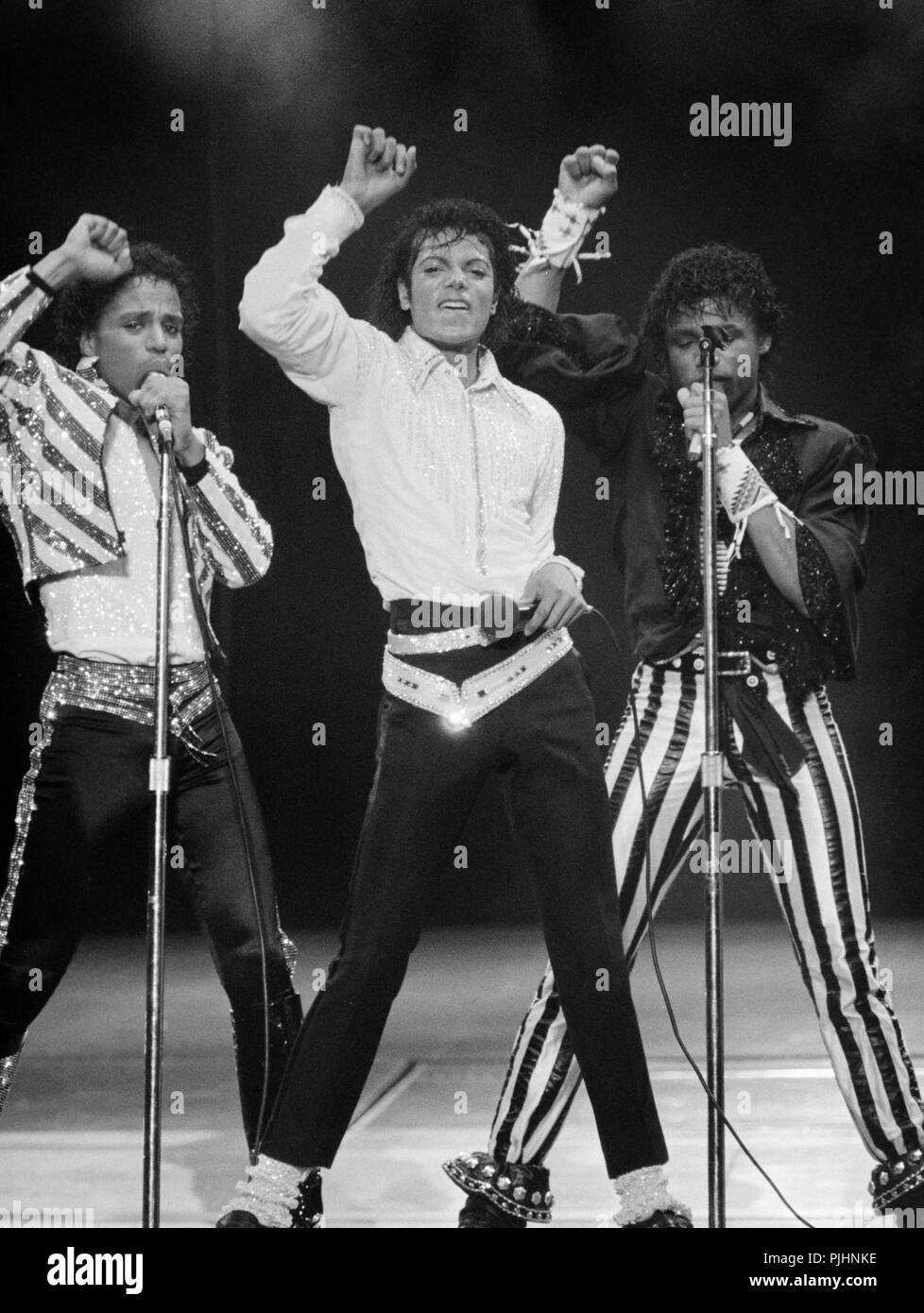 Michael Jackson performs at Chicago's Comiskey Park in 1984. Stock Photo