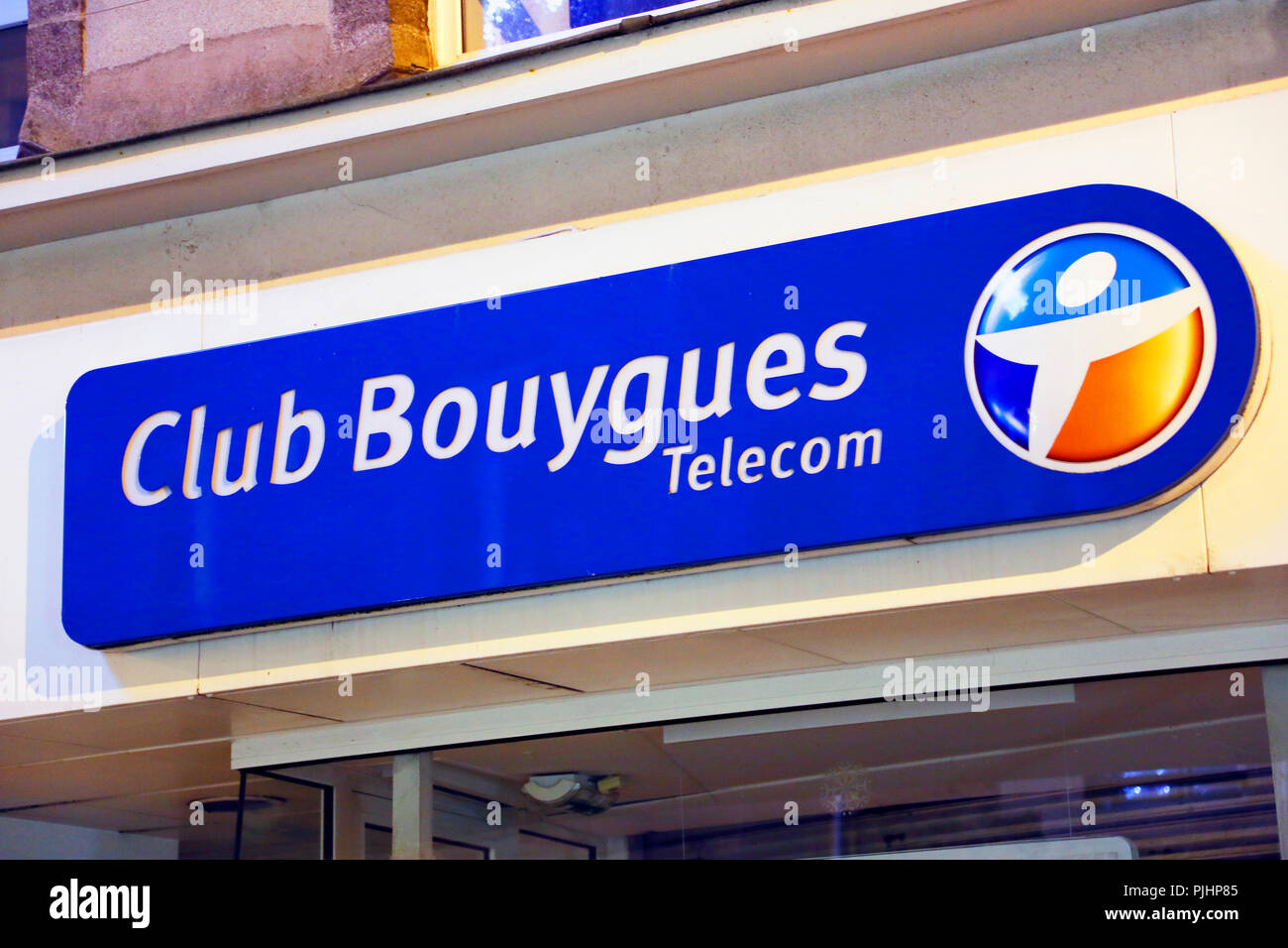 Normandy. Manche. Granville. Centre town. Close-up on the panel of Bouygues  Telecom Club Stock Photo - Alamy