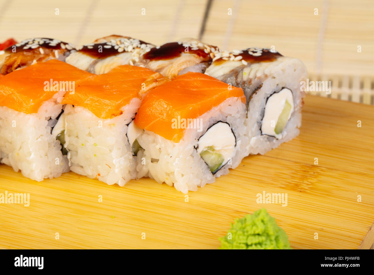 Delicious Philadelphia sushi mix with wasabi Stock Photo Alamy