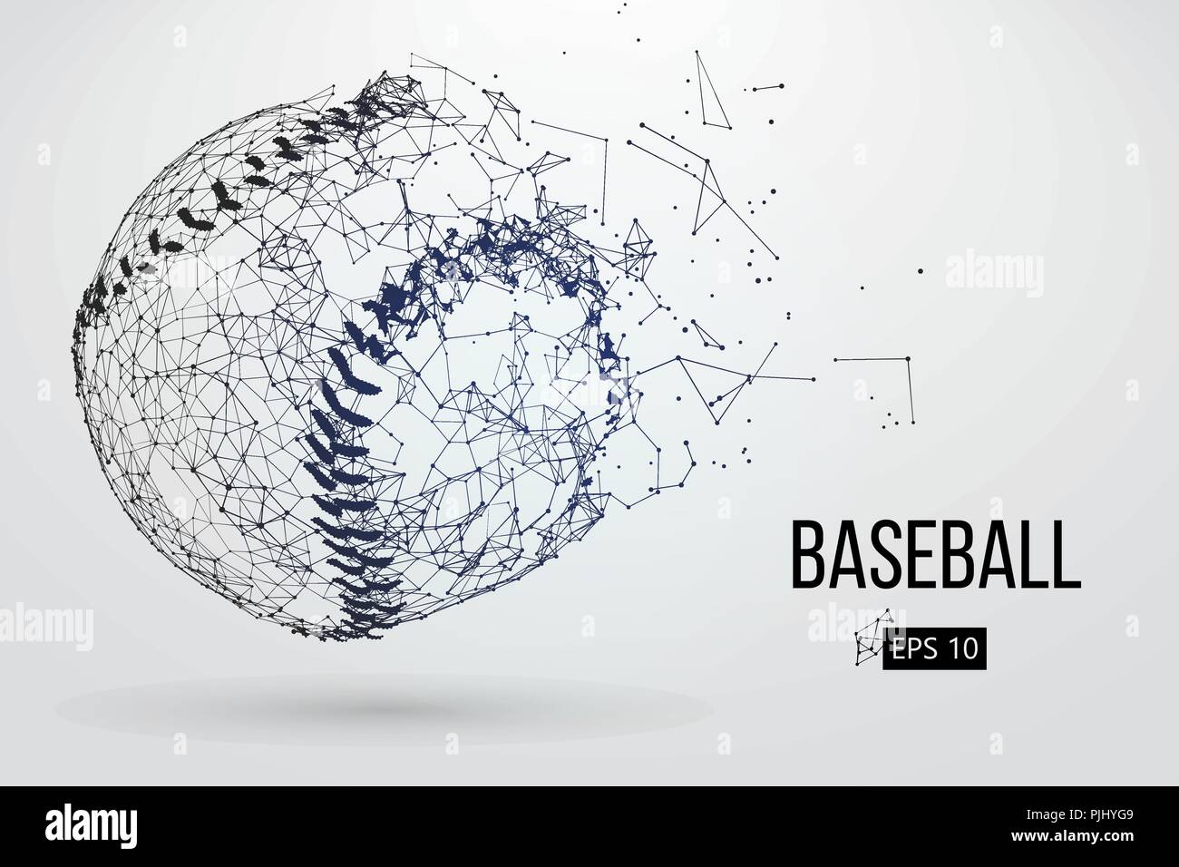 Silhouette of a baseball ball. Dots, lines, triangles, text, color effects and background on a separate layers, color can be changed in one click. Vec Stock Vector