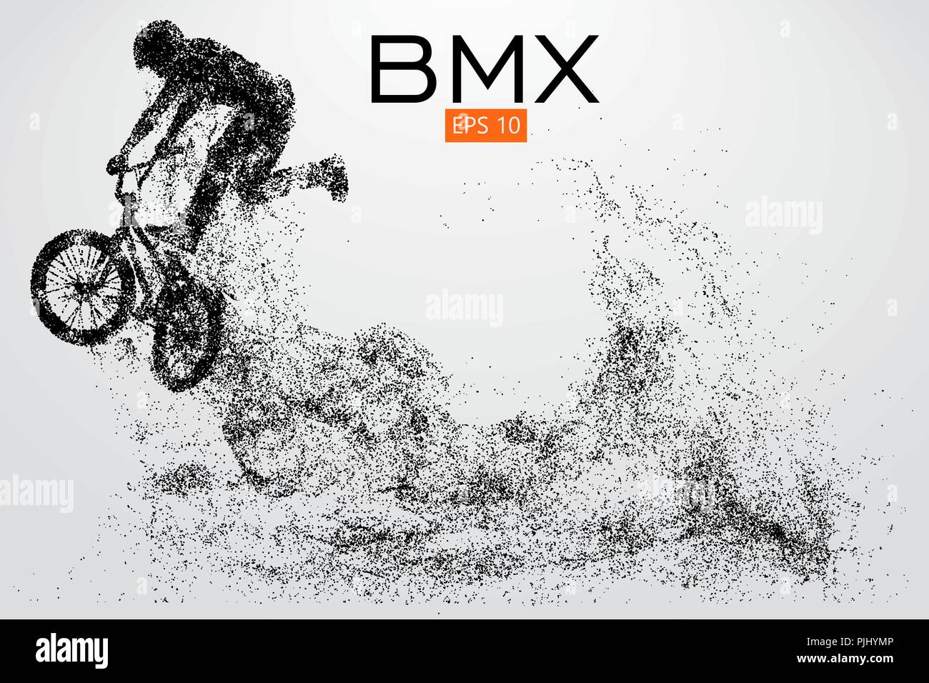 Silhouette of a BMX rider. Background and text on a separate layer ...