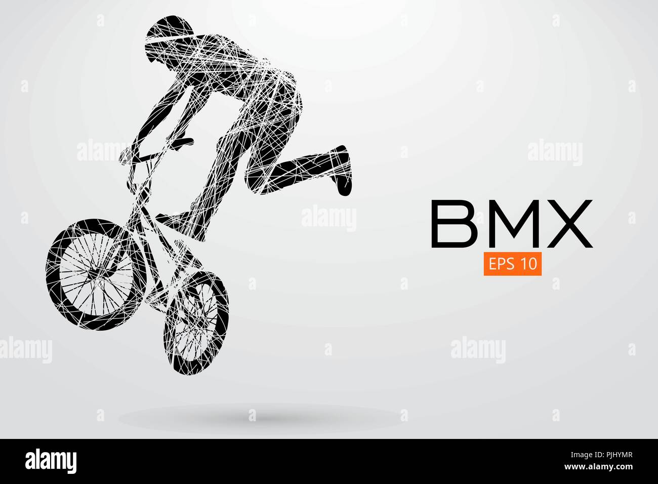 Silhouette of a BMX rider. Background and text on a separate layer ...