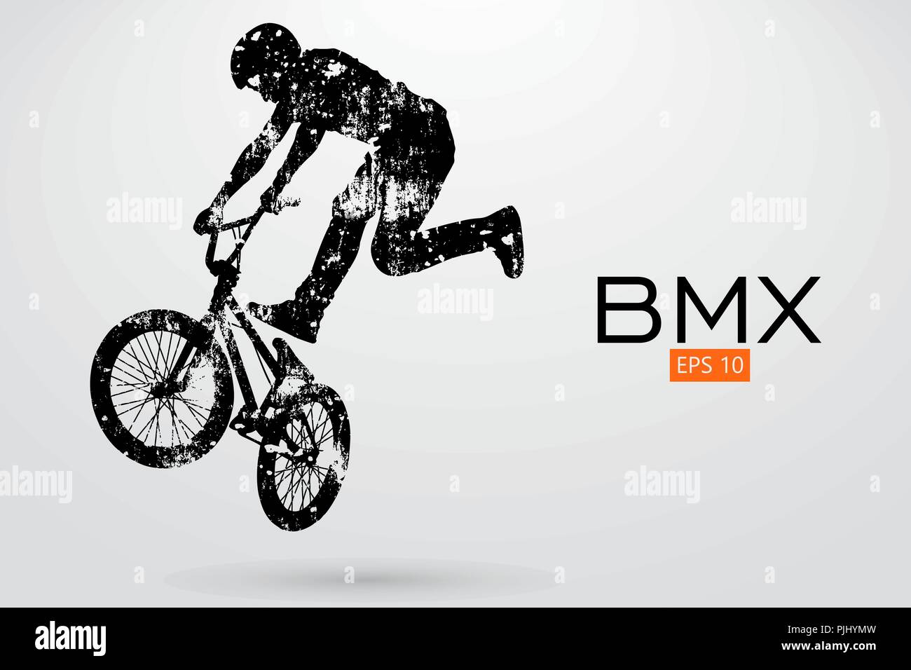 Silhouette of a BMX rider. Background and text on a separate layer ...