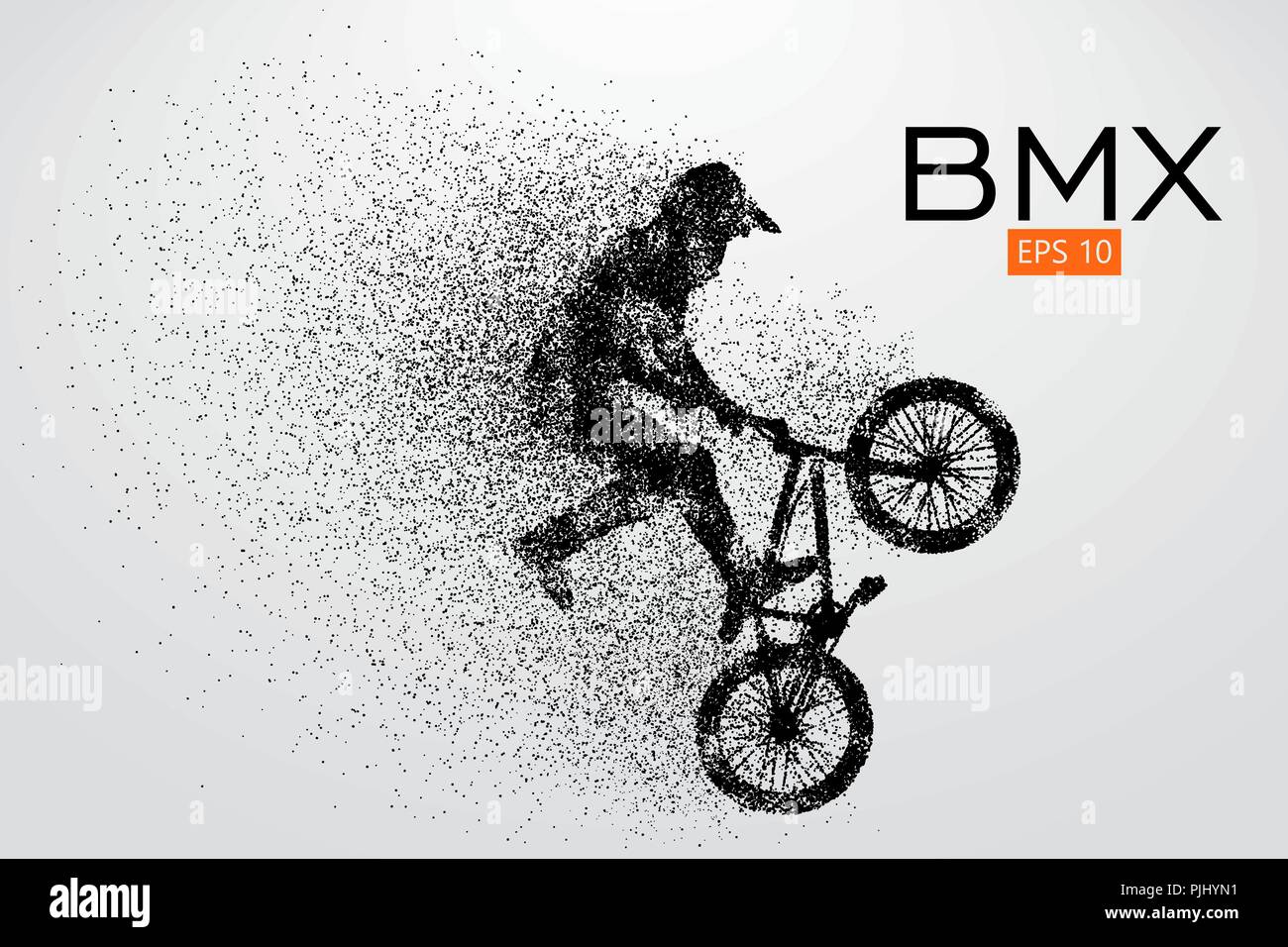 Silhouette of a BMX rider. Background and text on a separate layer ...