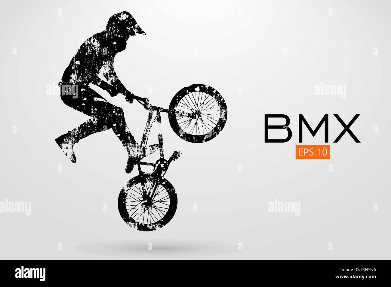 Silhouette of a BMX rider. Background and text on a separate layer ...