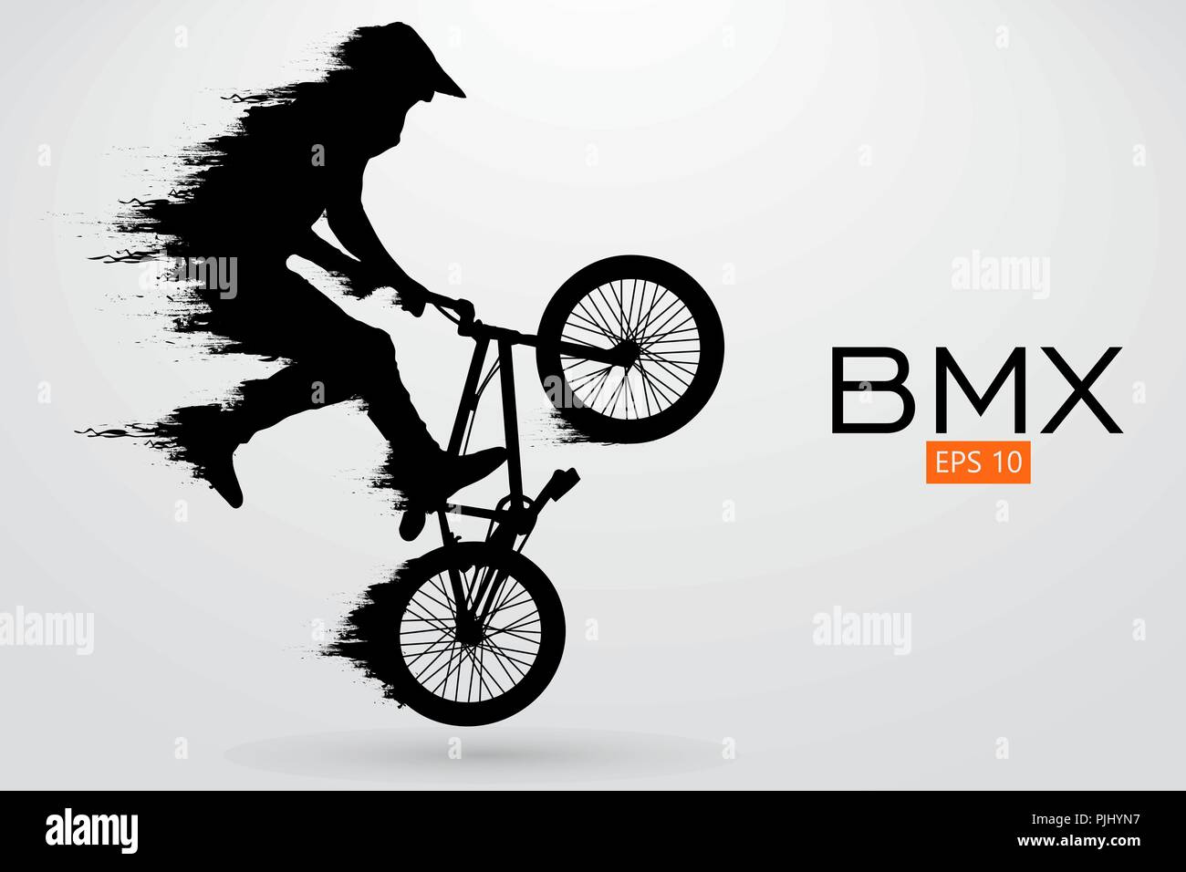Silhouette of a BMX rider. Background and text on a separate layer ...