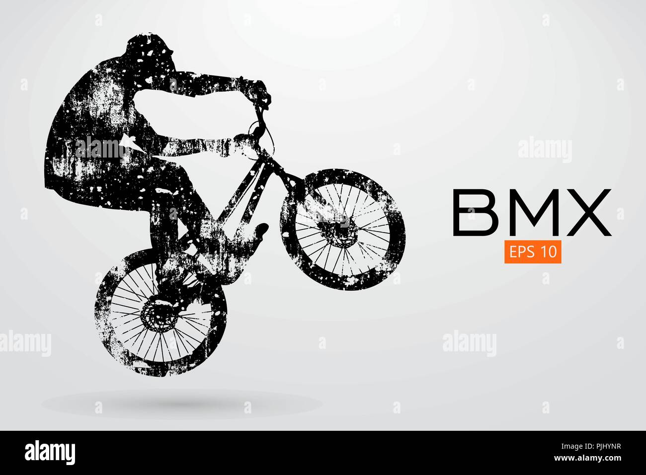 Silhouette of a BMX rider. Background and text on a separate layer ...
