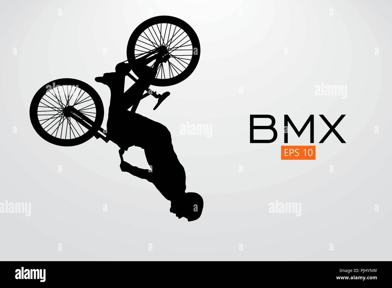 Silhouette of a BMX rider. Background and text on a separate layer ...