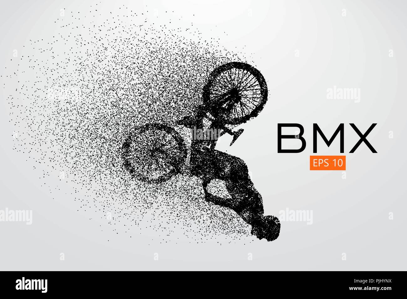 Silhouette of a BMX rider. Background and text on a separate layer ...
