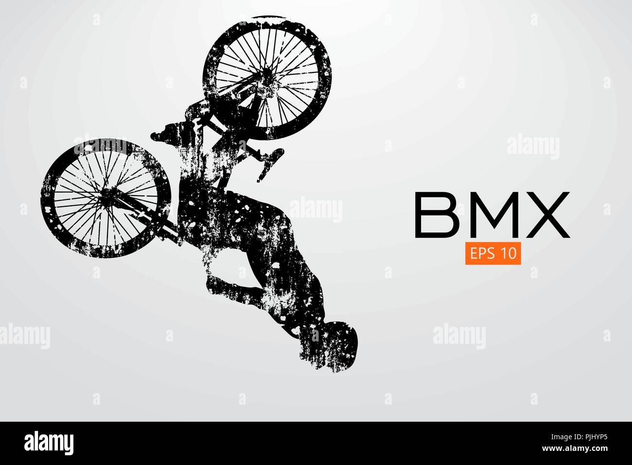 Silhouette of a BMX rider. Background and text on a separate layer ...