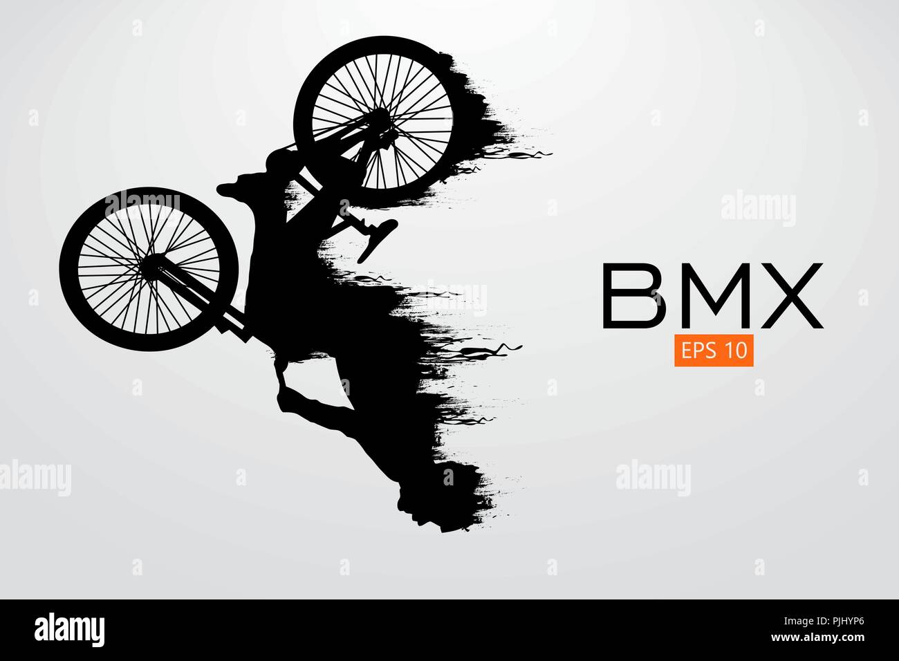Silhouette of a BMX rider. Background and text on a separate layer ...