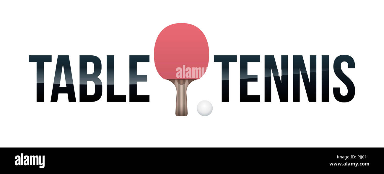The word TABLE TENNIS and paddle and ball concept illustration. Vector