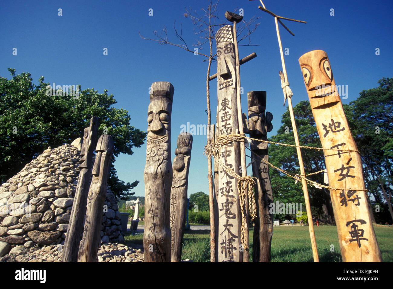 a korean wood sculptures Park in city centre of Seoul in South Korea in