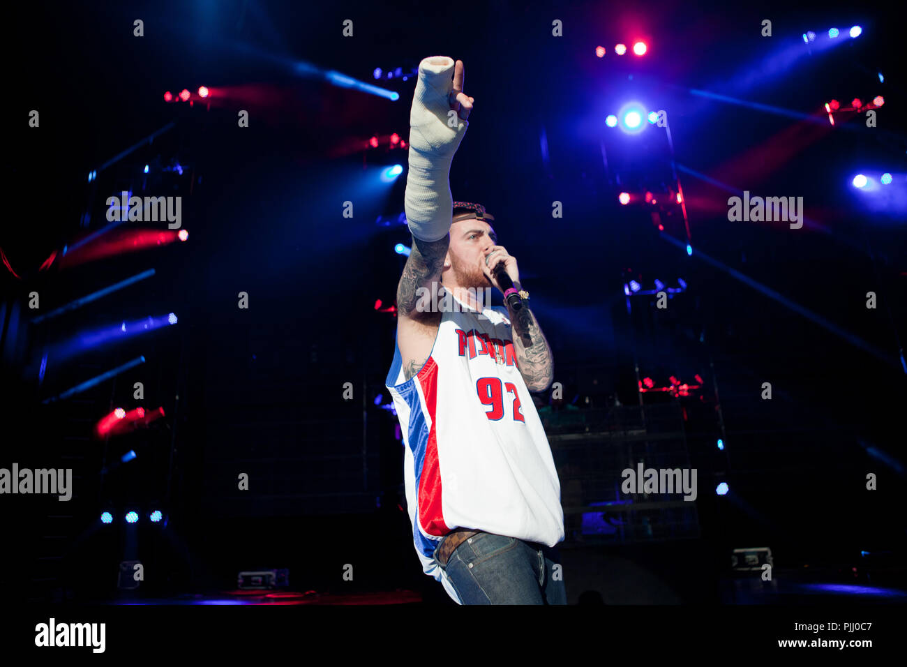 Wiz Khalifa and Mac Miller in concert at DTE Energy Music Theatre in ...