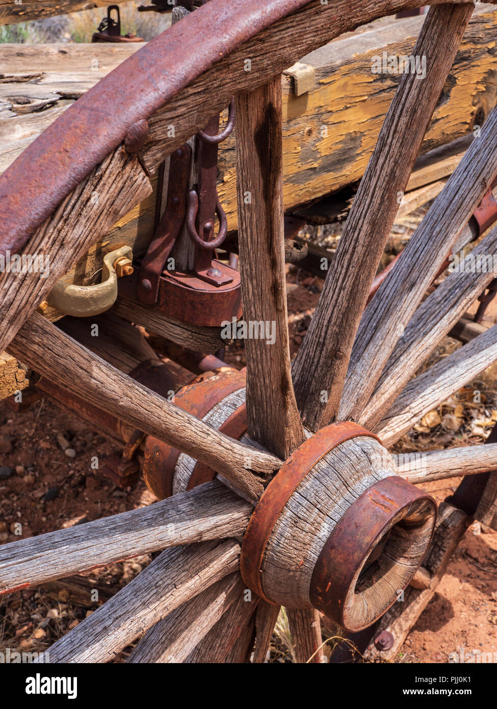 Old wagon near the Fremont River, Fruita, Capitol Reef National Park, Utah. Stock Photo