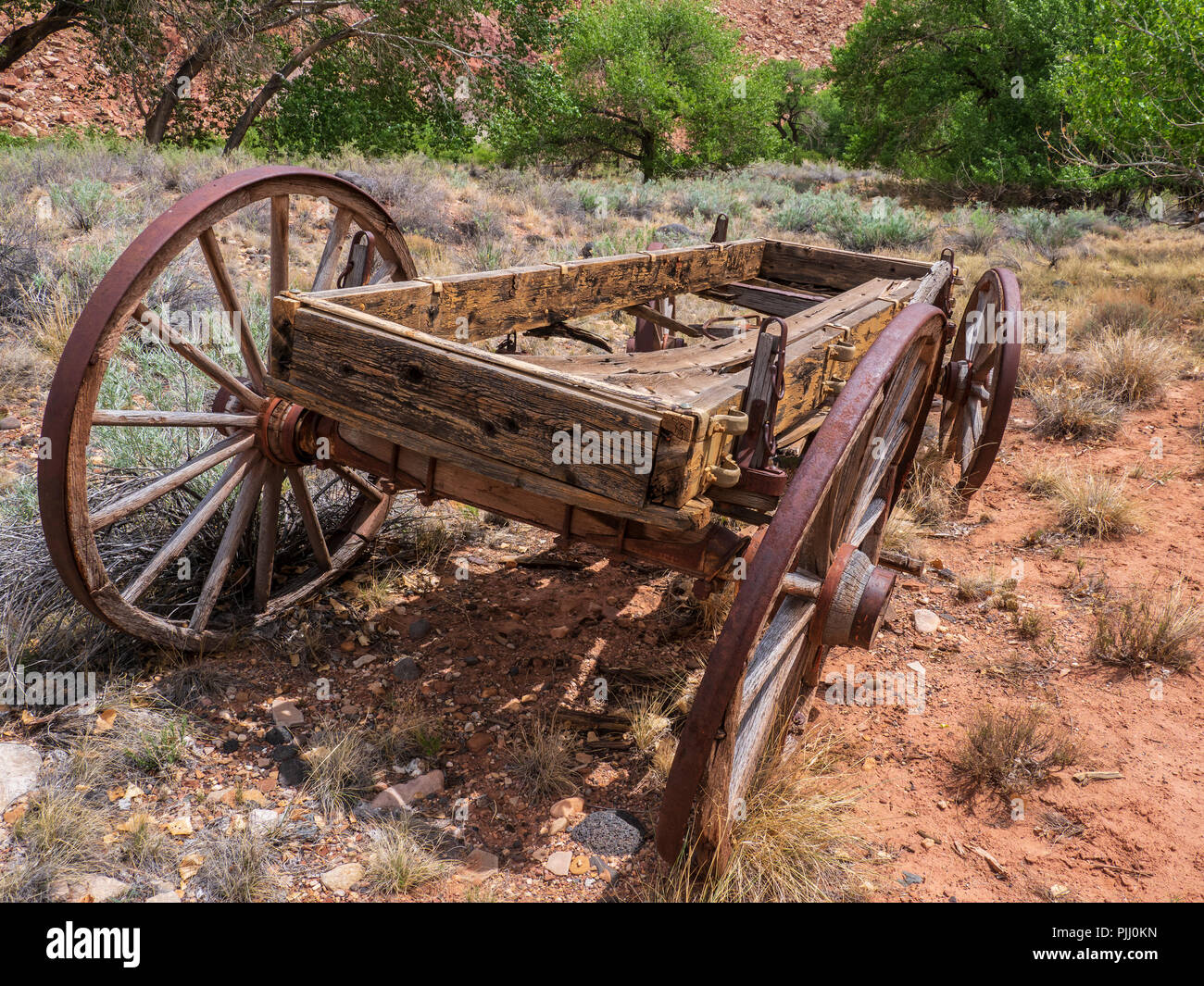 Old wagon near the Fremont River, Fruita, Capitol Reef National Park, Utah Stock Photo Alamy