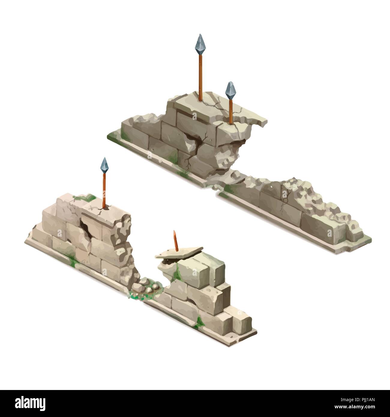 Bright cartoon ancient columns, isometric game object isolated on white Stock Vector