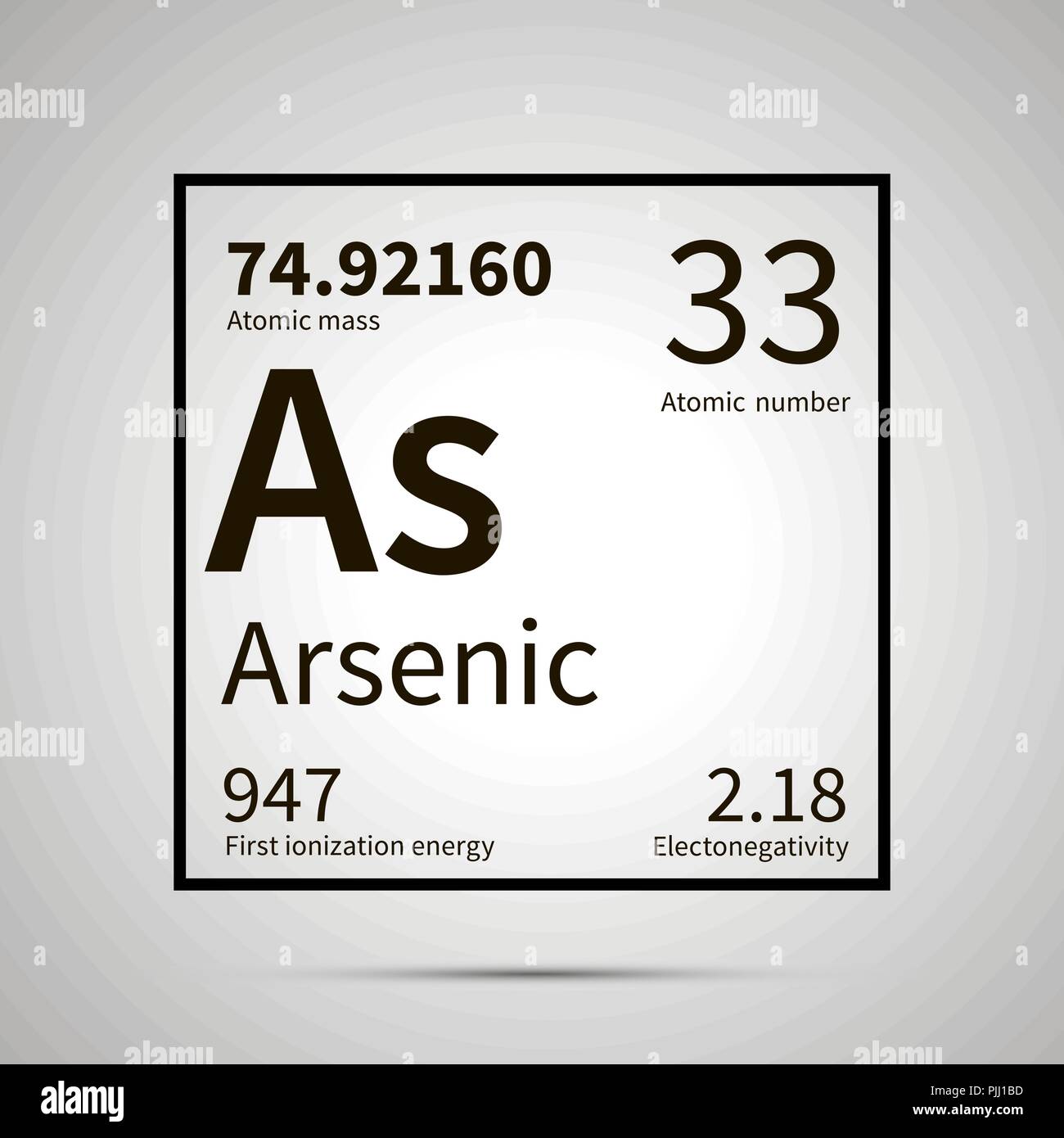 Argon chemical element with first ionization energy and atomic mass values ,simple black icon with shadow on gray Stock Vector