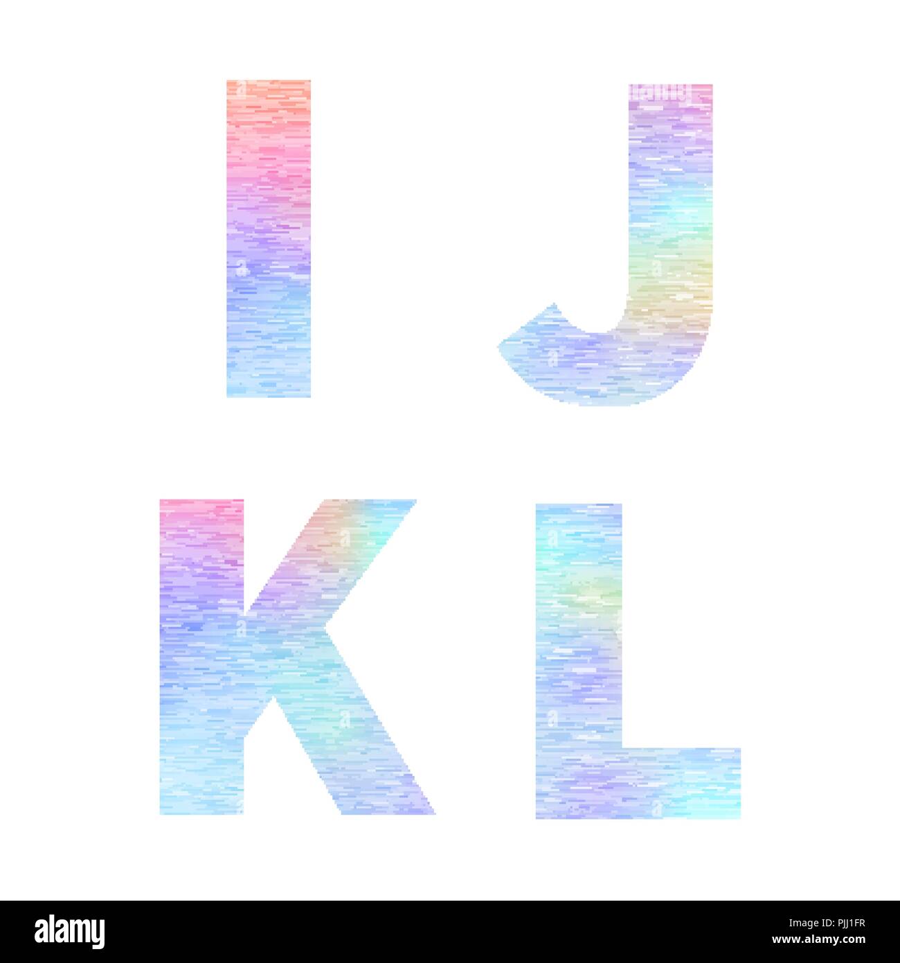 Modern I J K L letters with bright colorful holographic foil texture on white Stock Vector