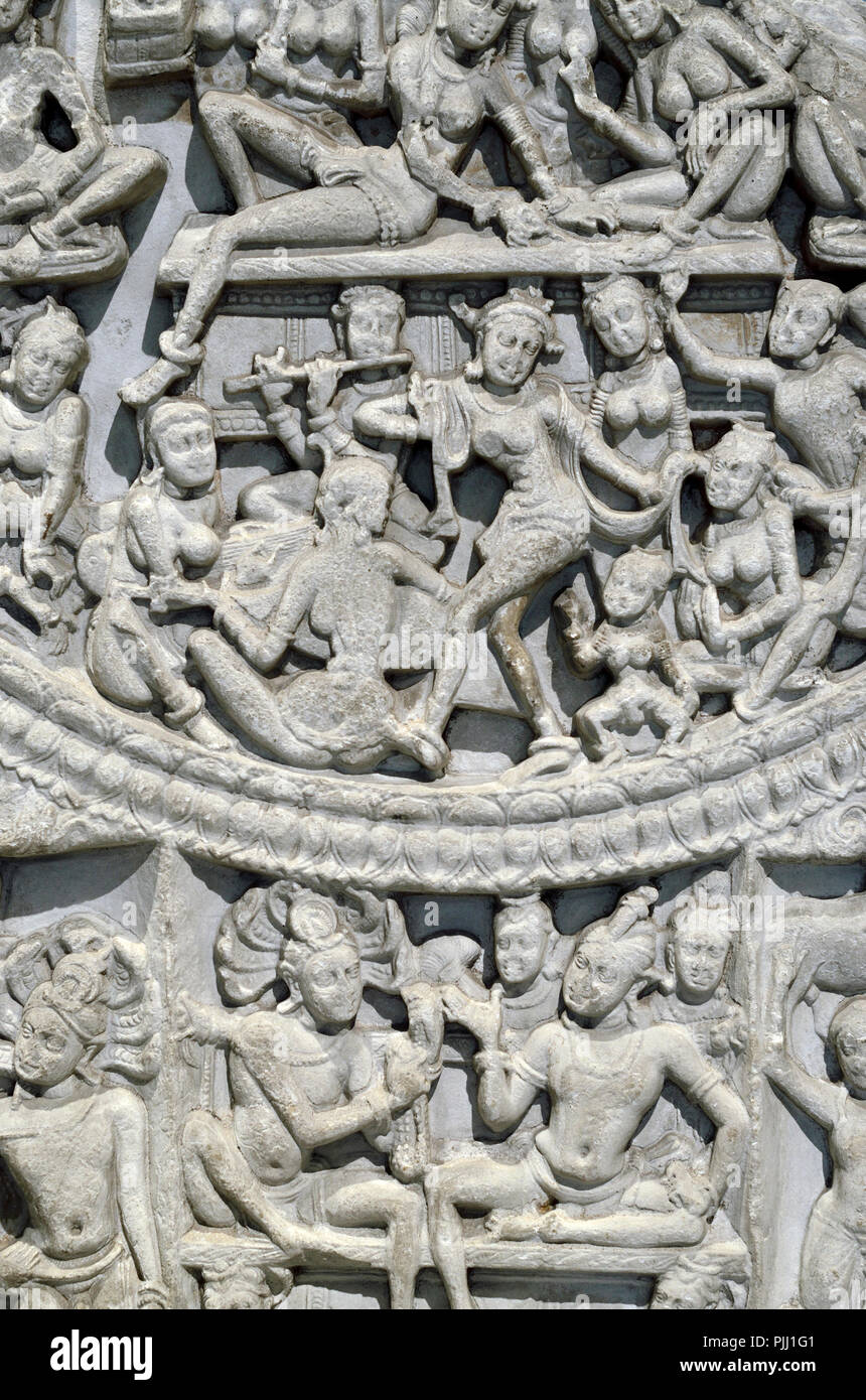 Limestone Railing Pillar from the Great Shrine at Amaratavi (present day Andhra Pradesh) British Museum, Bloomsbury, London, England, UK. Stock Photo