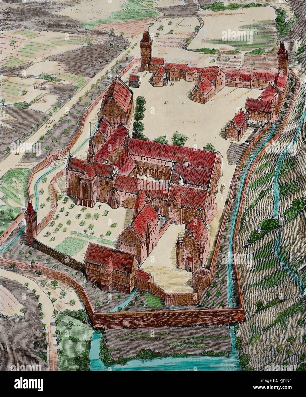 Maulbronn Monastery. Roman Catholic Cistercian Abbey. Germany. Convent model of the Middle Ages. Germania, 1882. Stock Photo