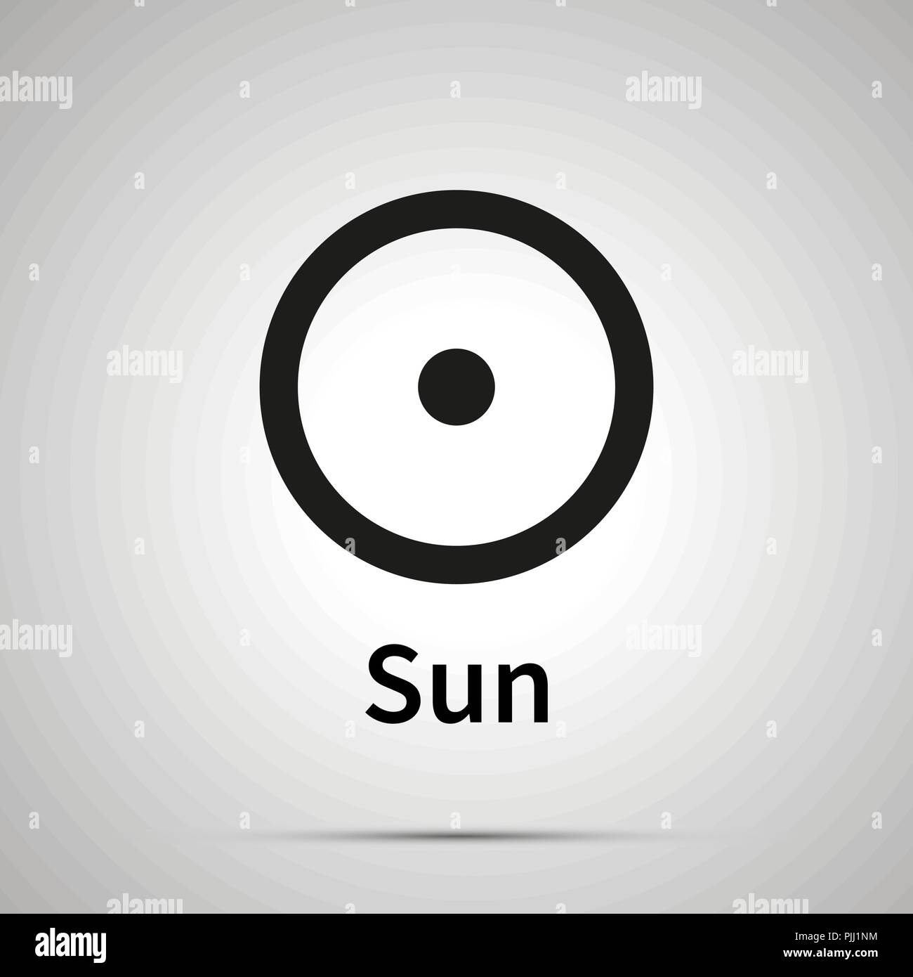 Sun astronomical sign, simple black icon with shadow on gray Stock Vector