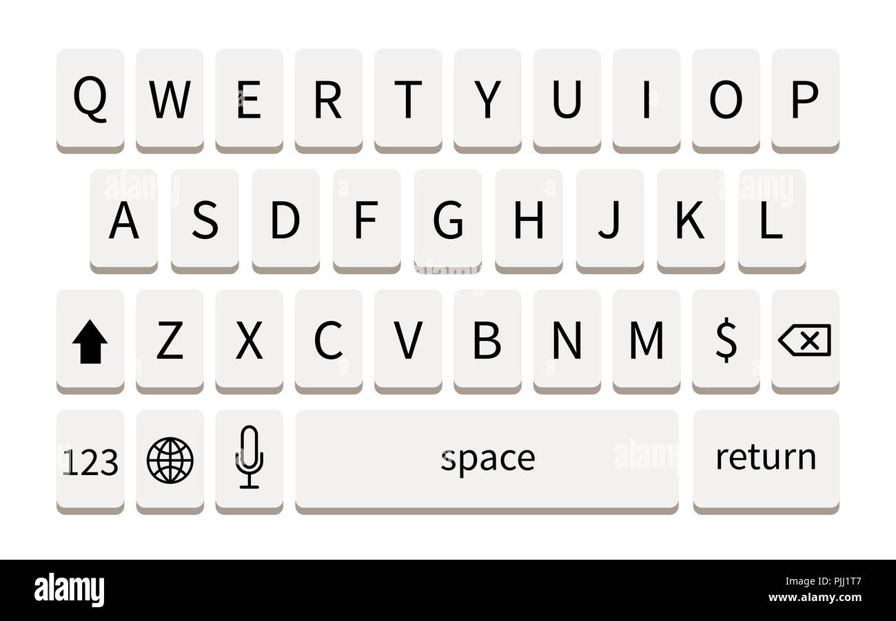 White smartphone keyboard isolated on white. Mobile phone keypad mockup Stock Vector