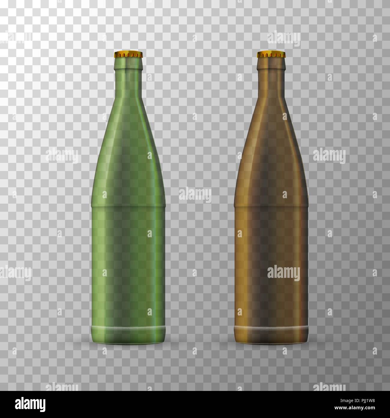 Brown and green beer bottles template Stock Vector