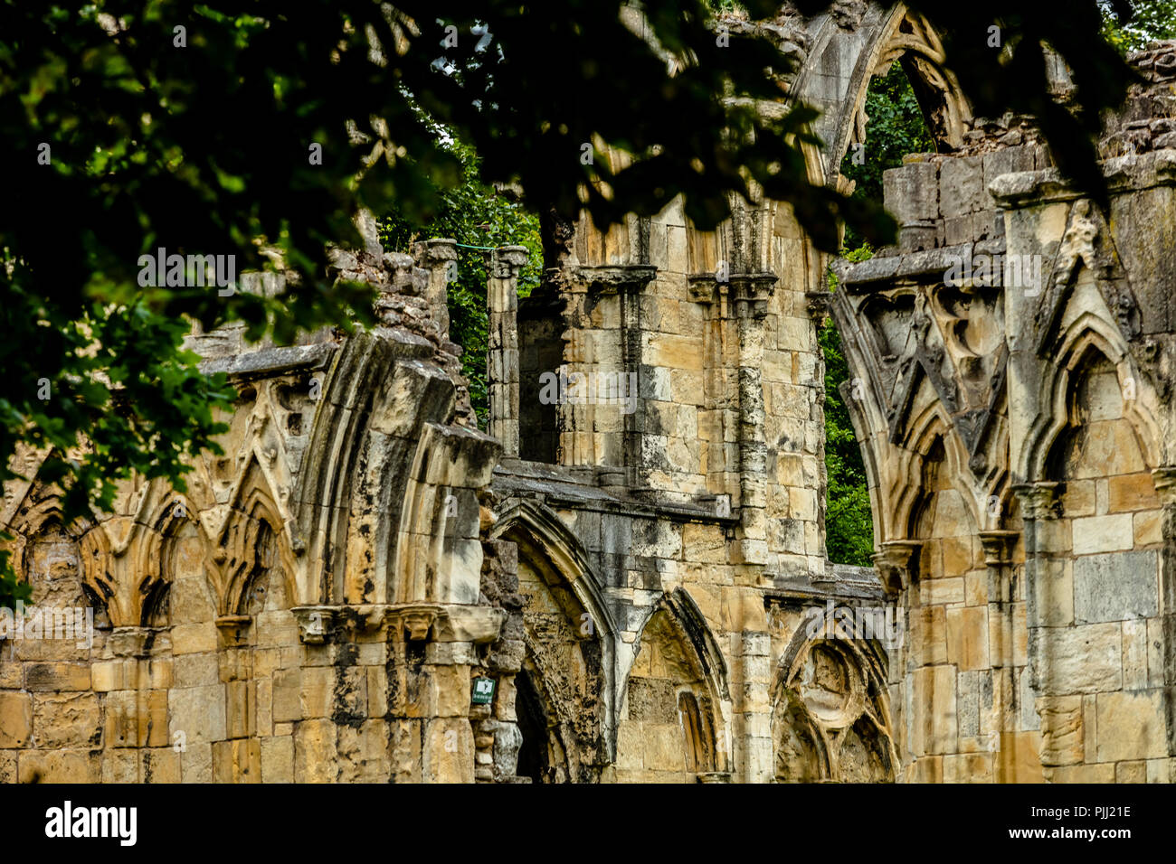 Architectural closeup details of ruins of St Mary's Abbey, heritage