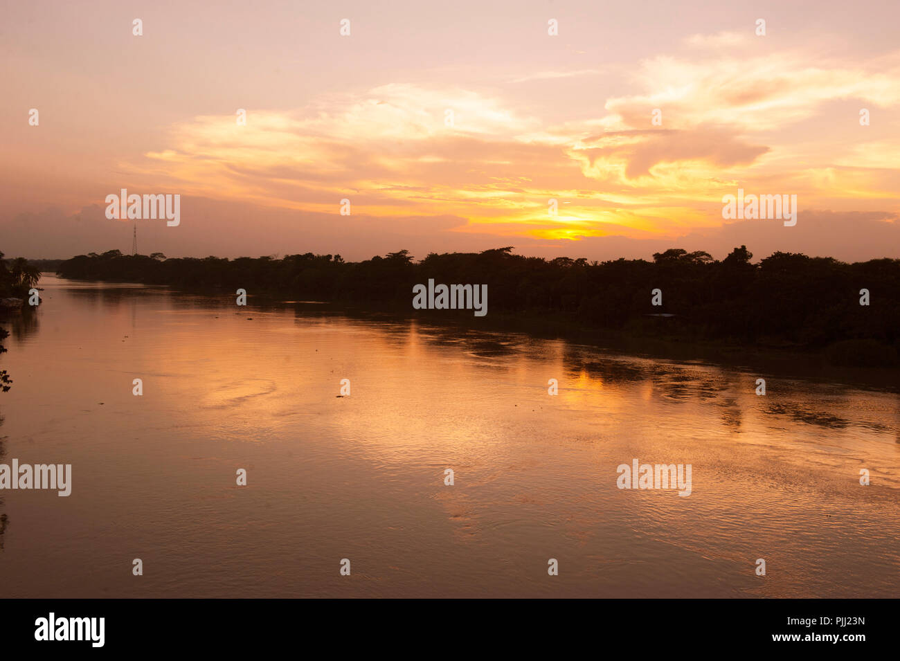 Gopalganj, Bangladesh August 26, 2015 The Sunset on the Modhumoti River in Gopalganj