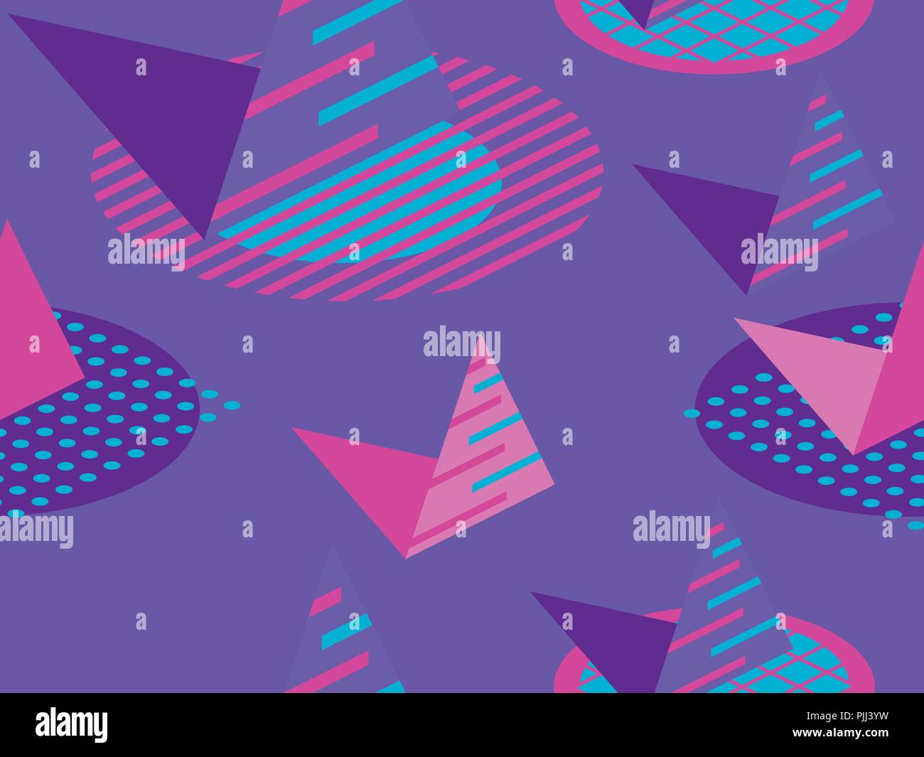 Memphis seamless pattern. Geometric elements memphis in style of 80s. Isometric figures. Great for brochures, promotional material, wrapping paper and Stock Vector