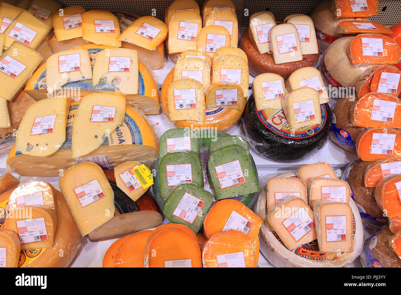 France, supermarket cheese department Stock Photo Alamy