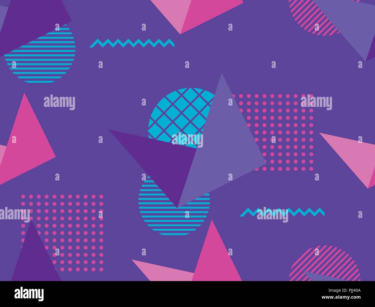 Memphis seamless pattern. Geometric elements memphis in the style of 80s. Isometric figures retro background. Great for brochures, promotional materia Stock Vector