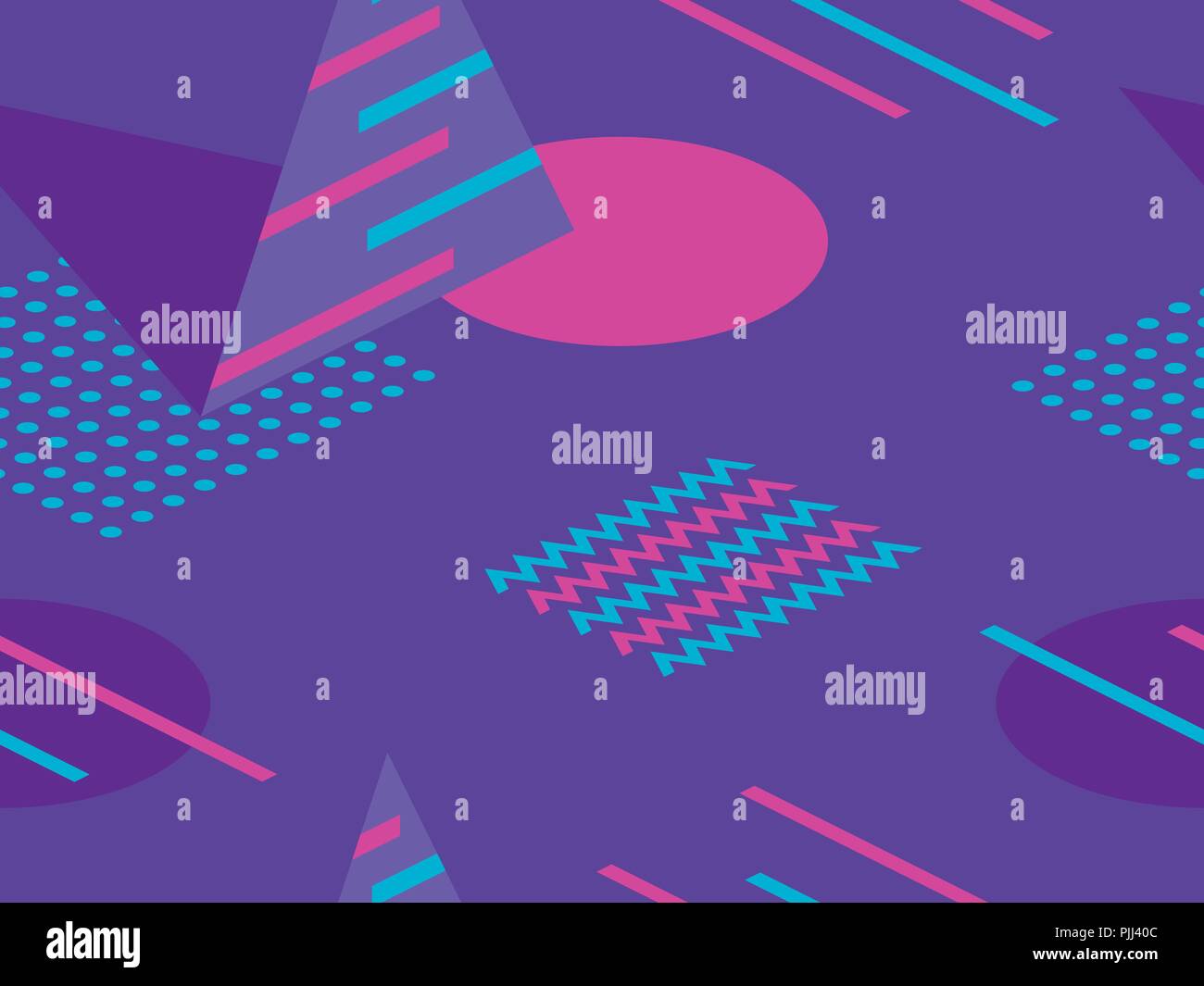 Memphis seamless pattern. Geometric elements memphis in the style of 80s. Isometric figures retro background. Great for brochures, promotional materia Stock Vector