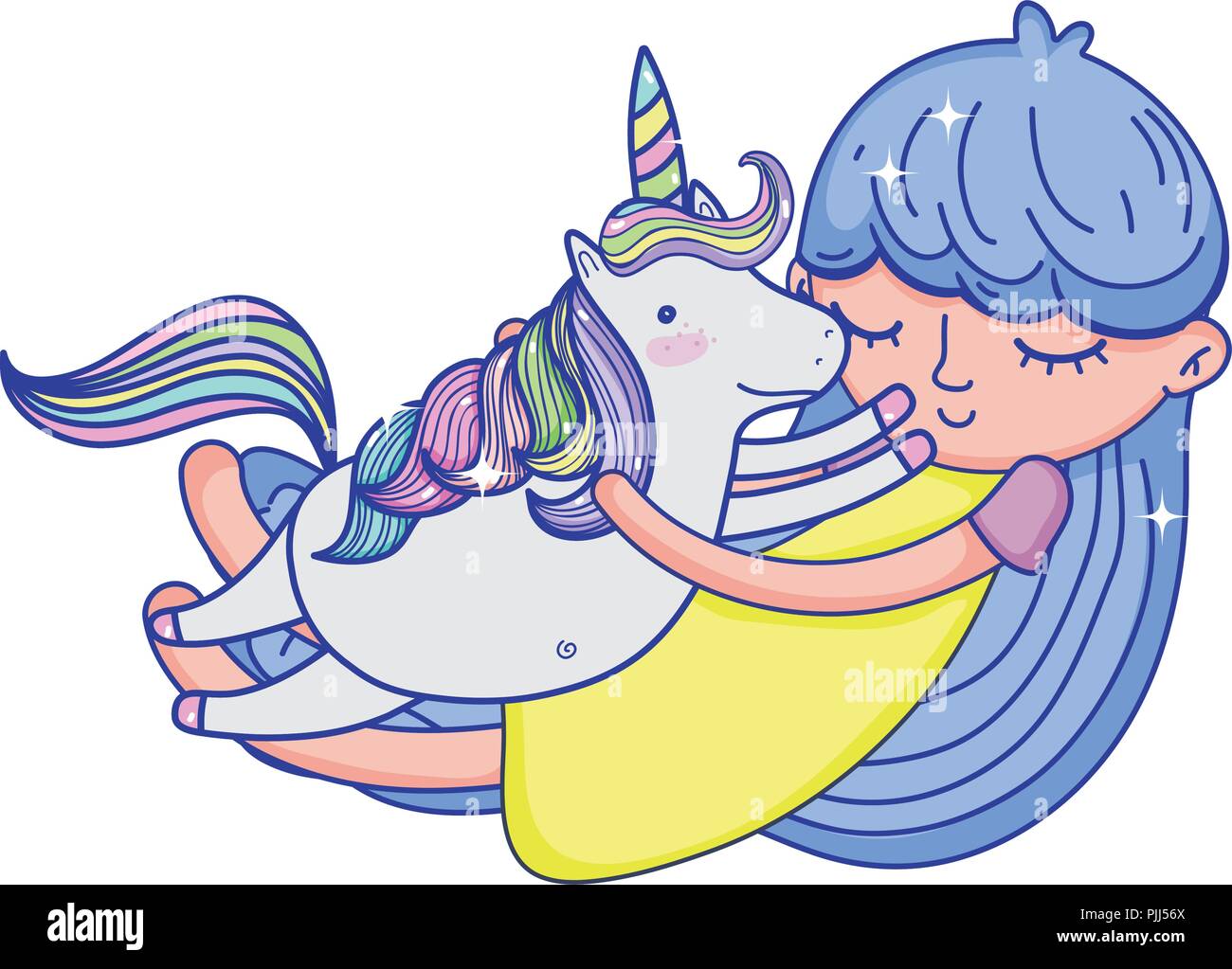 happy girl hugging beauty unicorn Stock Vector Image & Art - Alamy