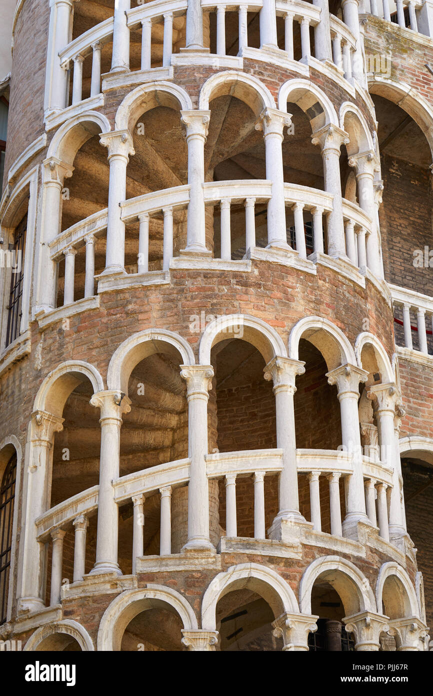 Palace Contarini del Bovolo, gothic spiral staircase in Venice, Italy Stock Photo