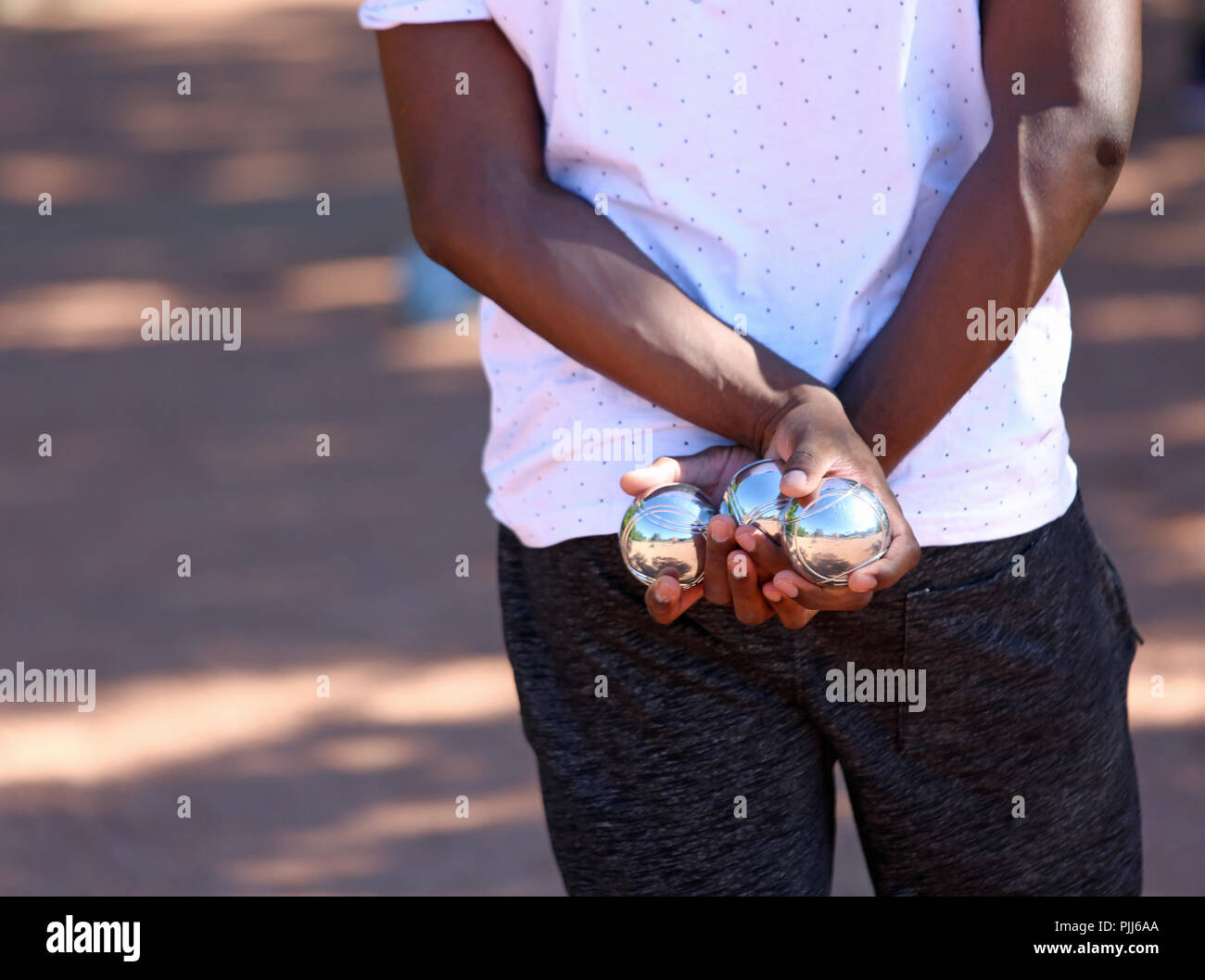 games with balls called Boules typical in European and France Stock
