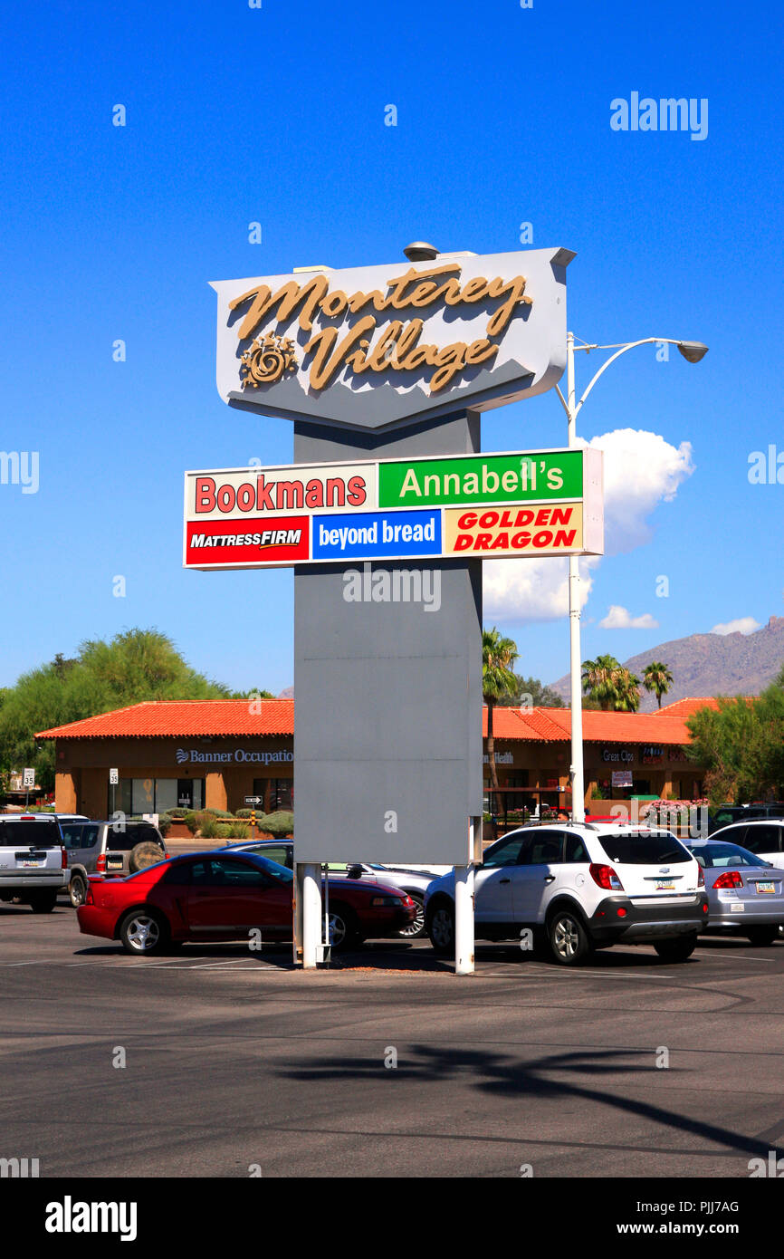 Monterey Village shopping plaza sign in Tucson, AZ Stock Photo Alamy