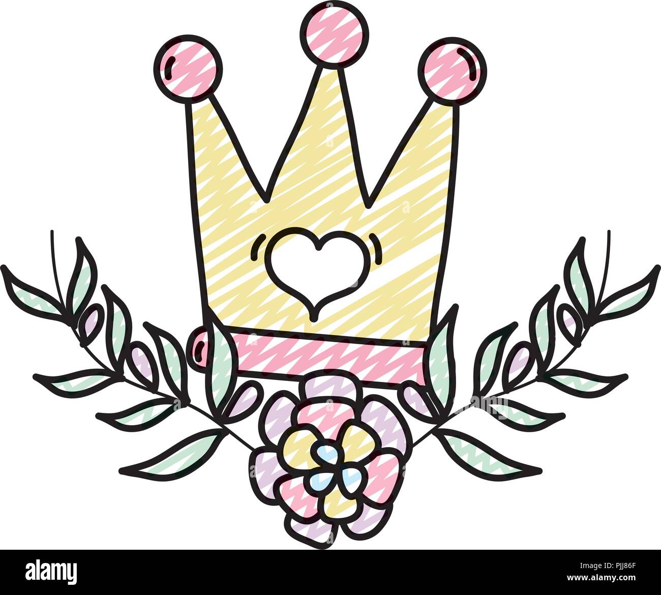 icon crown royal with branches leaves and flower Stock Vector Image ...