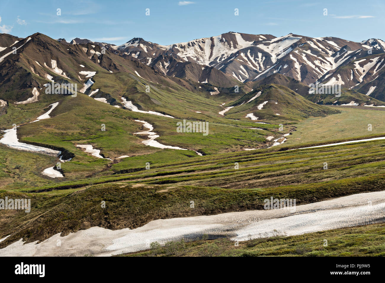 Patches Of Snow On The Tundra At Savage River In Denali National Park Alaska Denali National Park And Preserve Encompasses 6 Million Acres Of Alaska S Interior Wilderness Stock Photo Alamy