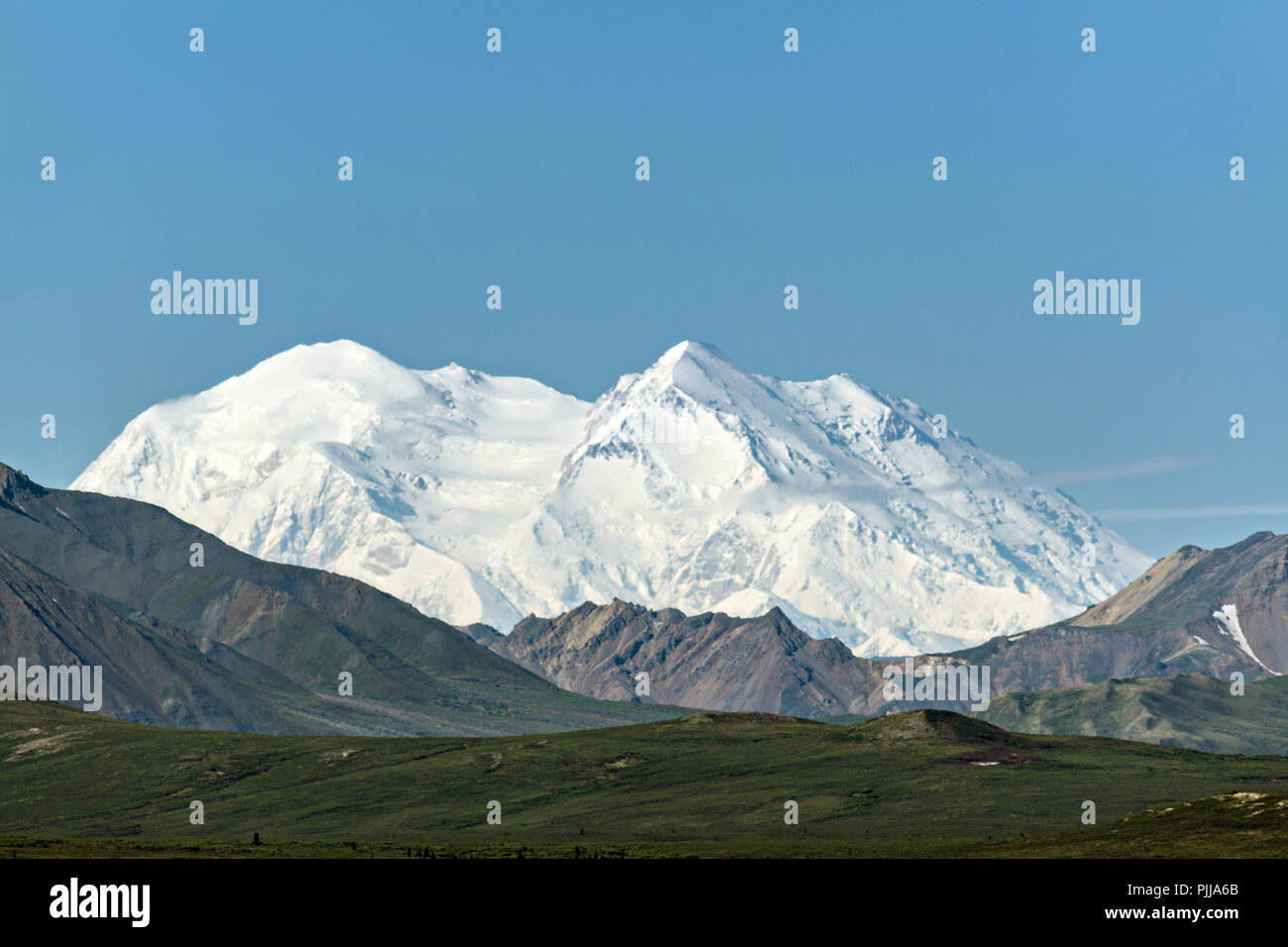 The twin peaks of Denali, the highest mountain in North America in a