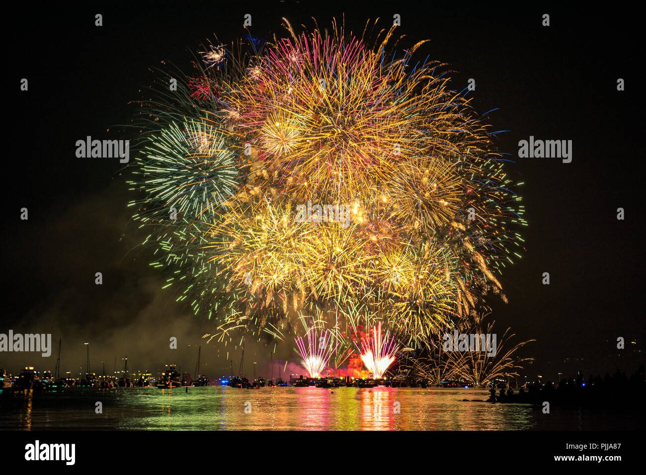 Fireworks display during the Honda Celebration of Light, Vancouver BC Stock Photo