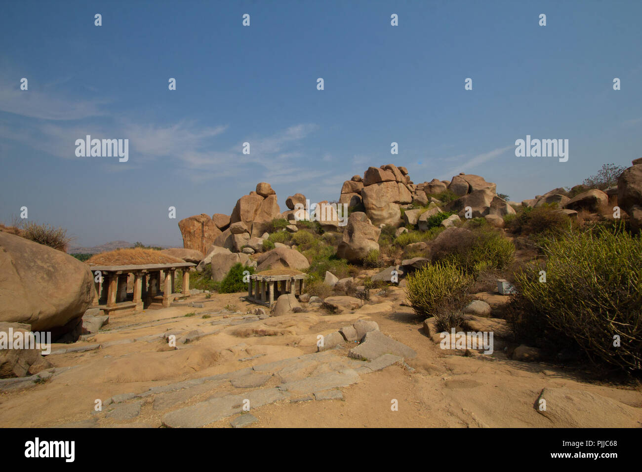 The Hampi’s boulder strewn landscape is one of the oldest exposed surfaces on earth Stock Photo