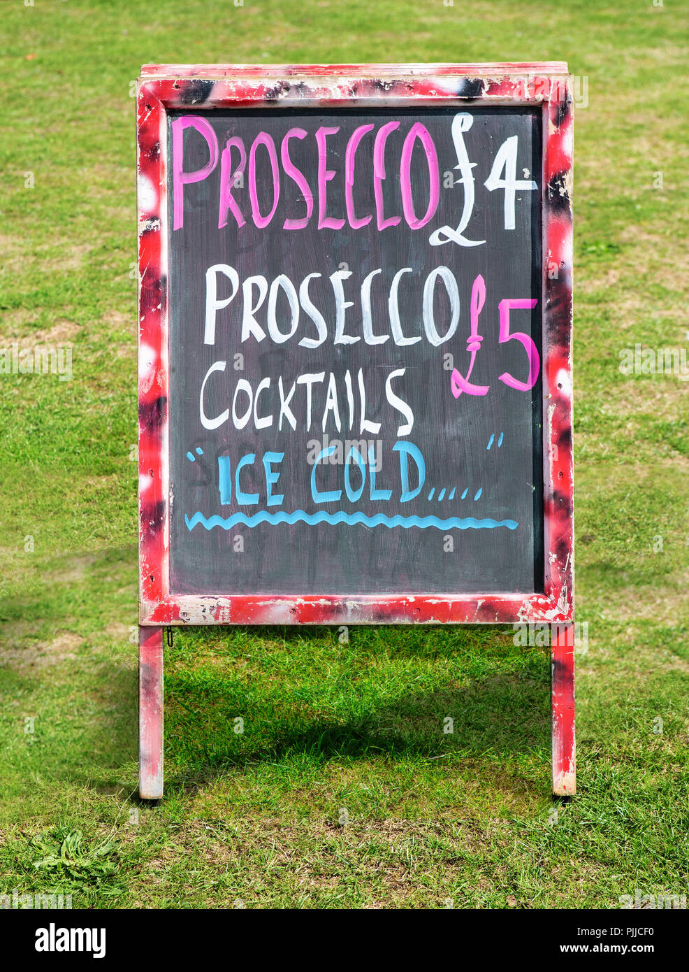 Prosecco and Cocktails Sign on a blackboard Stock Photo